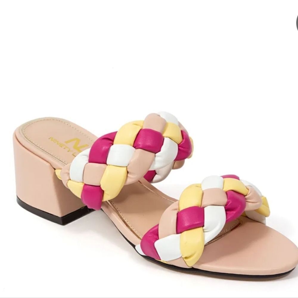 BRAND NEW NINETY UNION TWIST-TWO   STRAPS LOW BLOCK-HEEL COLORBLOCK SANDAL